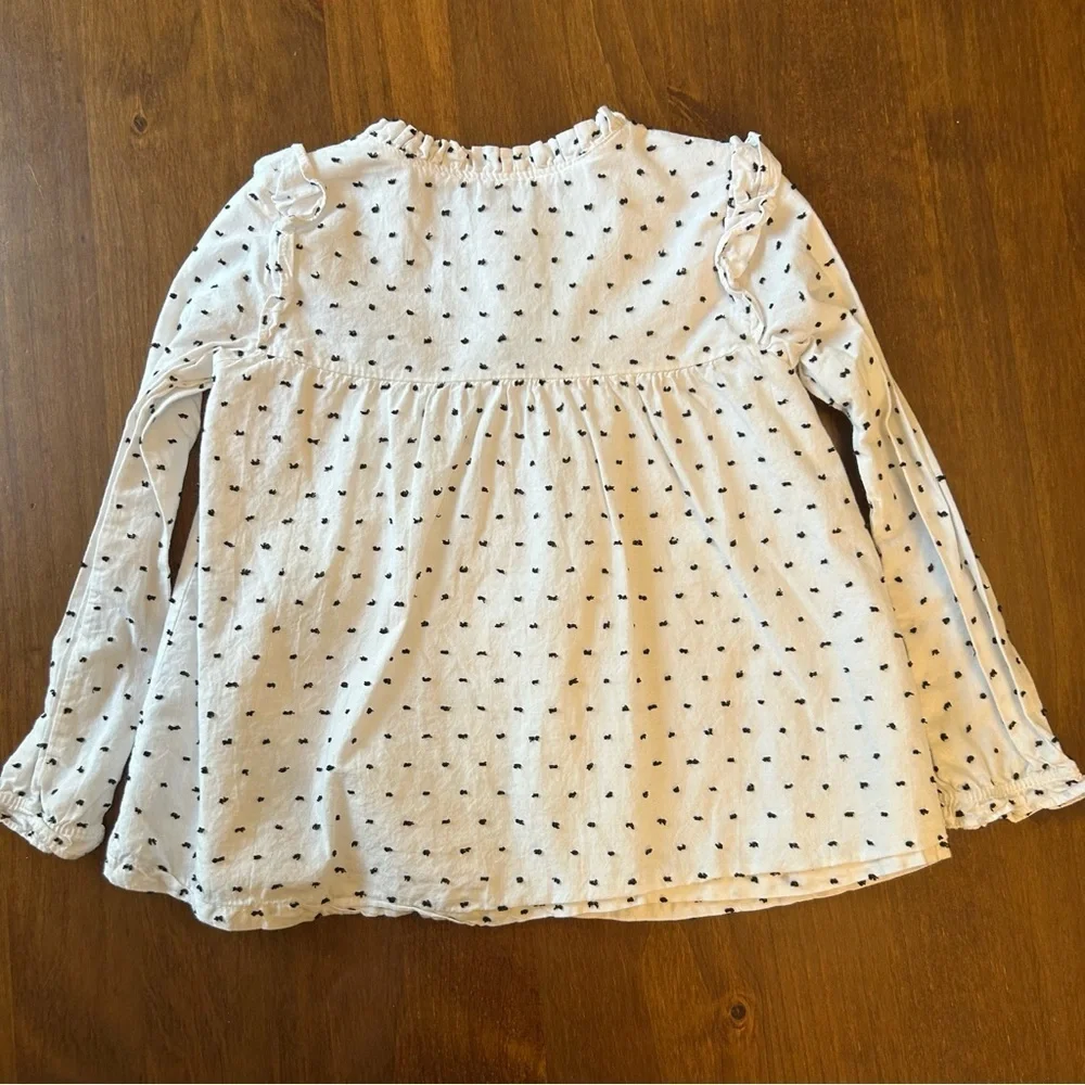 Rachel Zoe Girls Top Size 4 | White with‎ Tiny Black Dots, Ruffle Trim